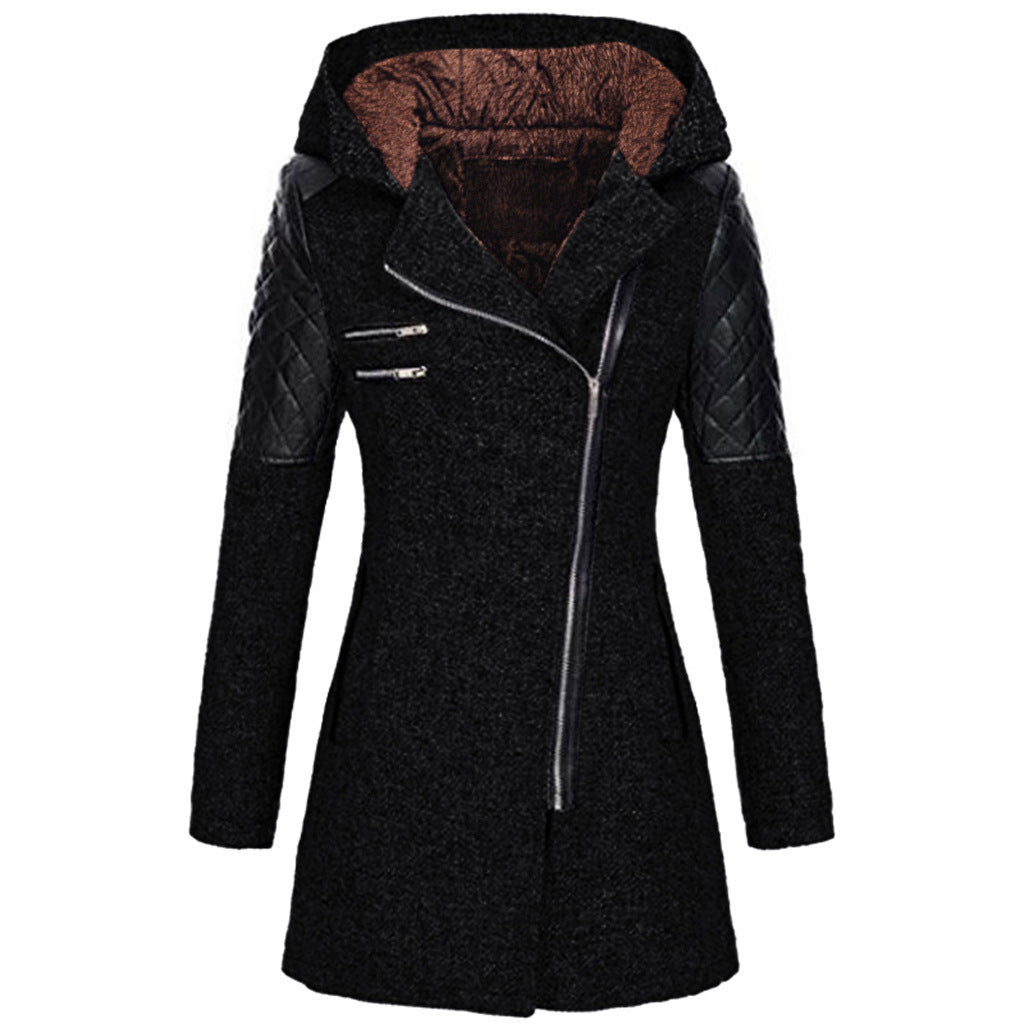 Wool-Blend Coat with Faux Leather Sleeves | Edgy & Warm | Tailored Fit