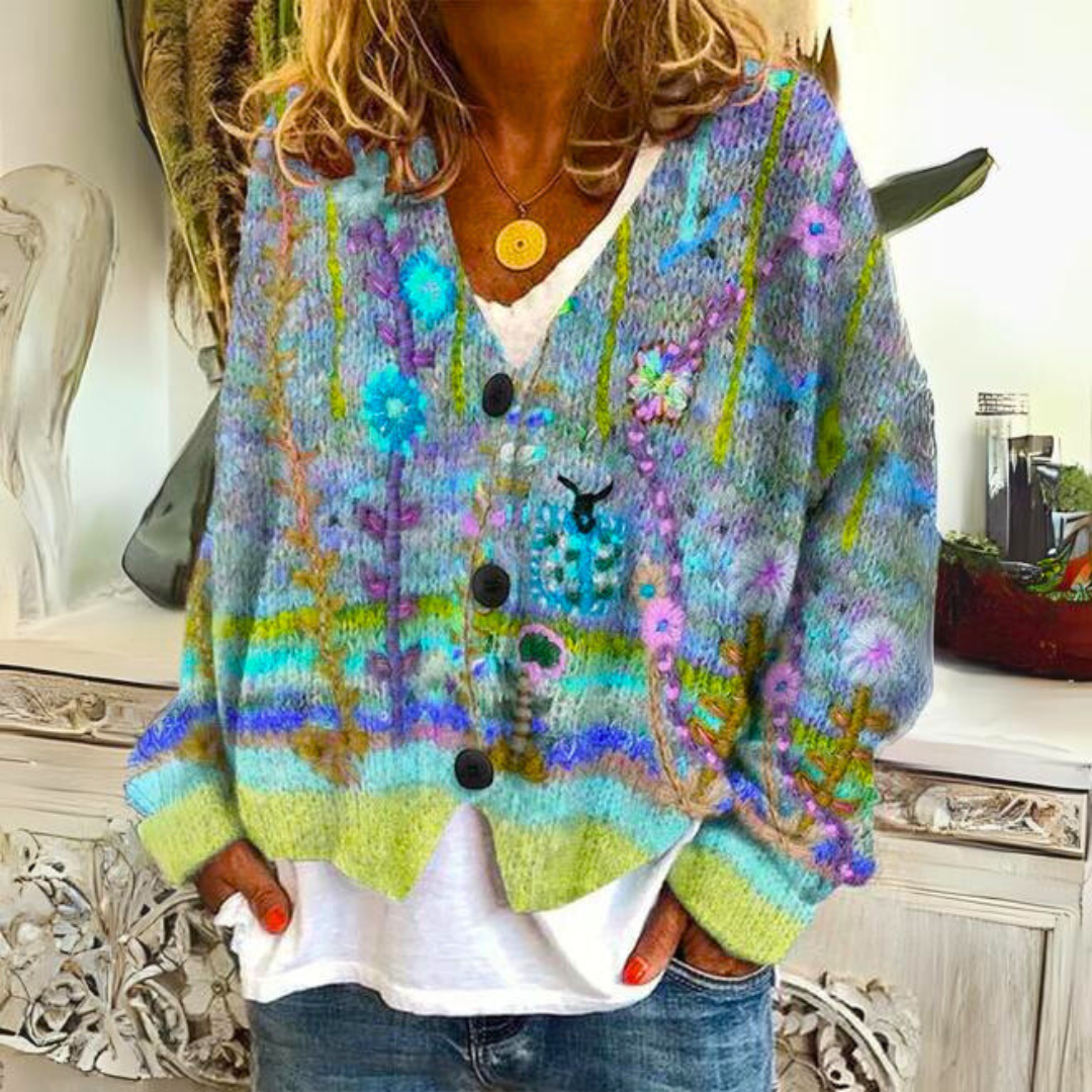 Floral Knit Cardigan | Wool Blend | Colorful & Cozy