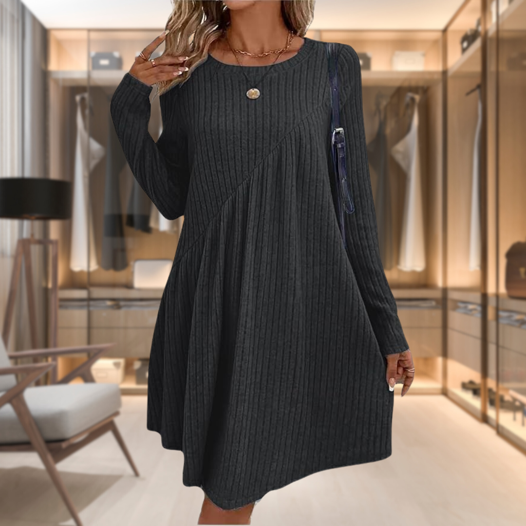 Ribbed Knit Swing Dress | Long Sleeve | Casual & Flowy