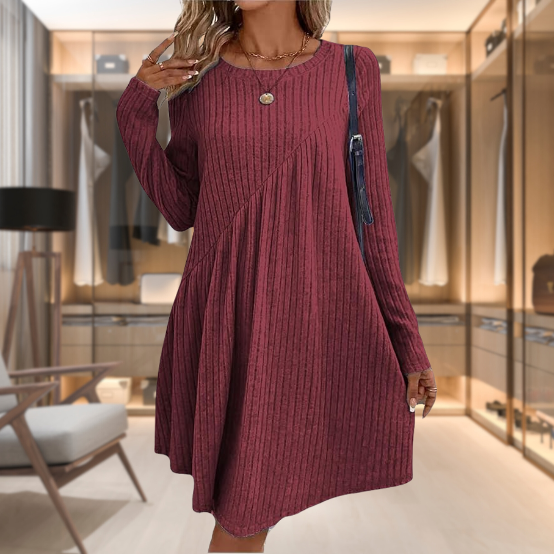 Ribbed Knit Swing Dress | Long Sleeve | Casual & Flowy