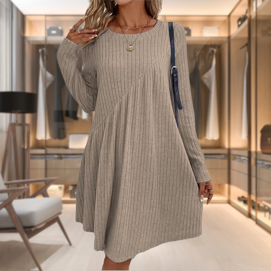 Ribbed Knit Swing Dress | Long Sleeve | Casual & Flowy