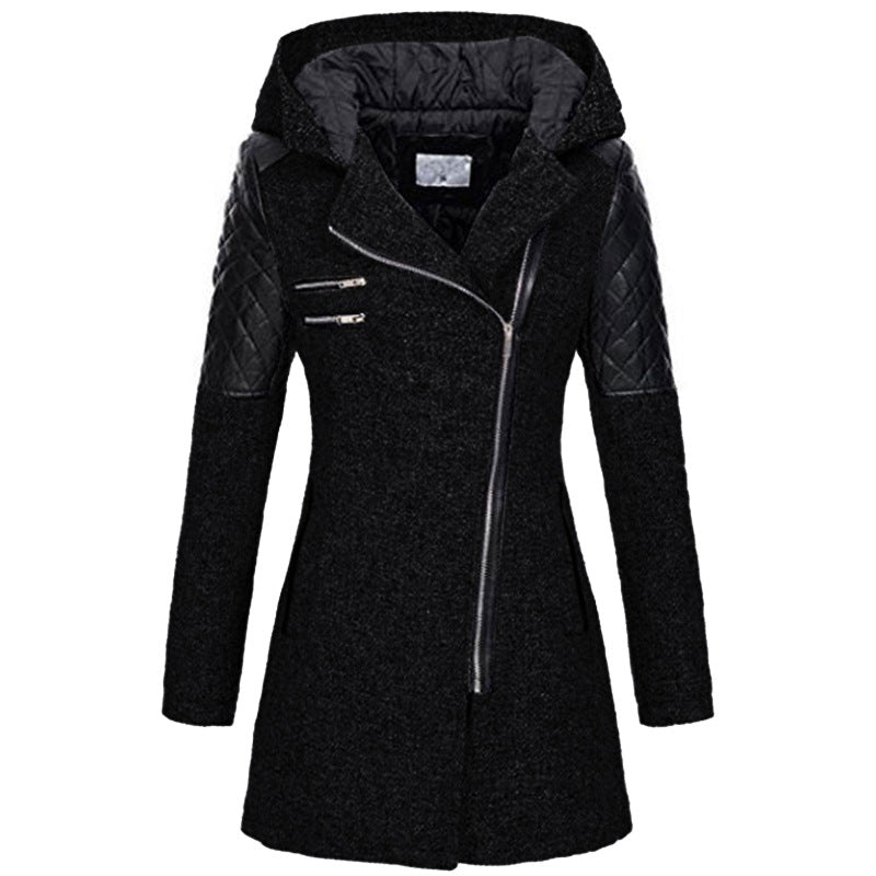 Wool-Blend Coat with Faux Leather Sleeves | Edgy & Warm | Tailored Fit