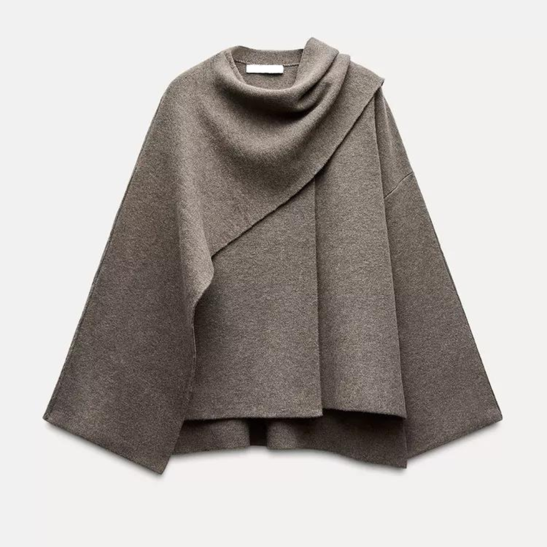 Asymmetrical Layered Poncho | Soft Polyester Blend | Elegant and Versatile