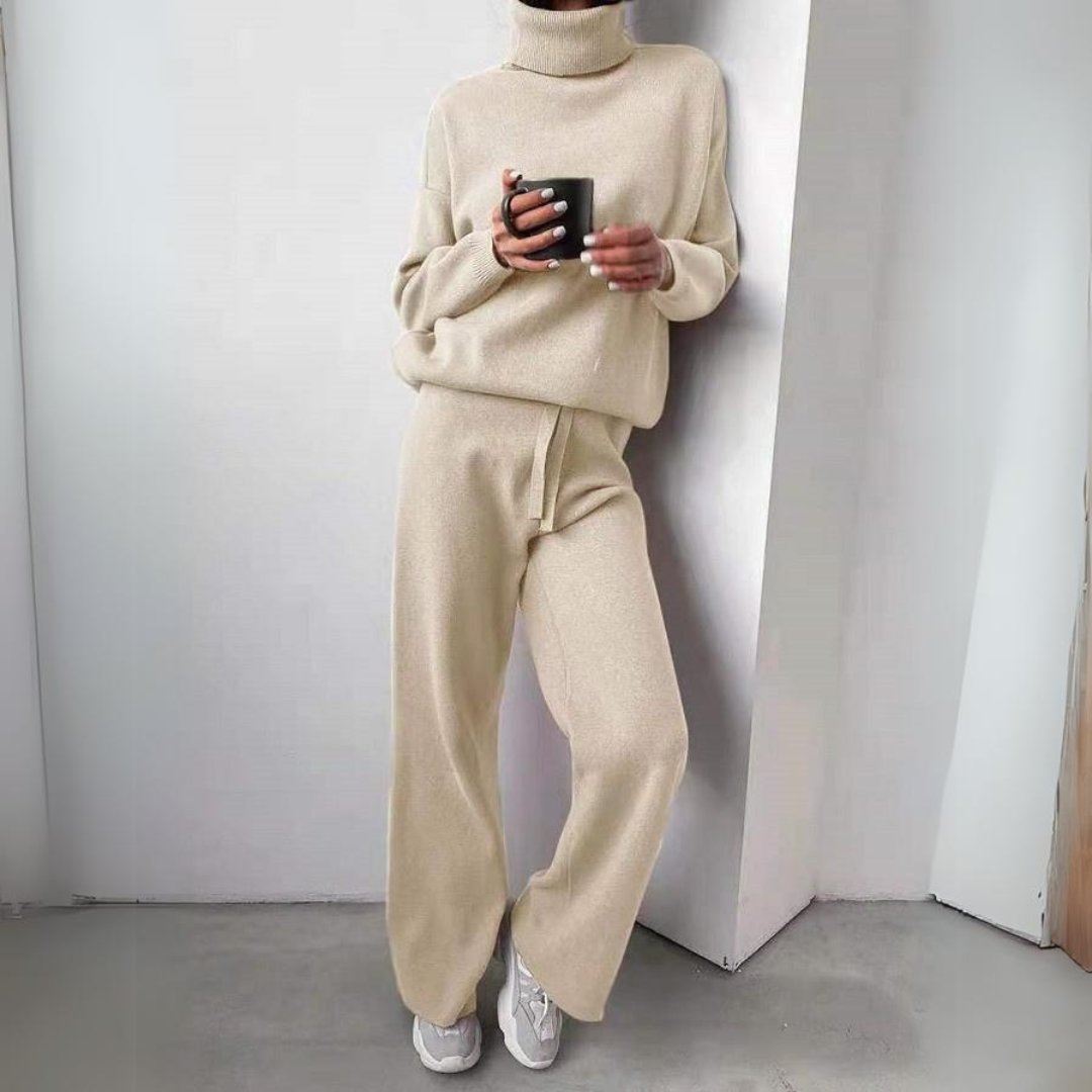 Knitted Lounge Set | Turtleneck and Wide-Leg Pants | Cozy and Chic