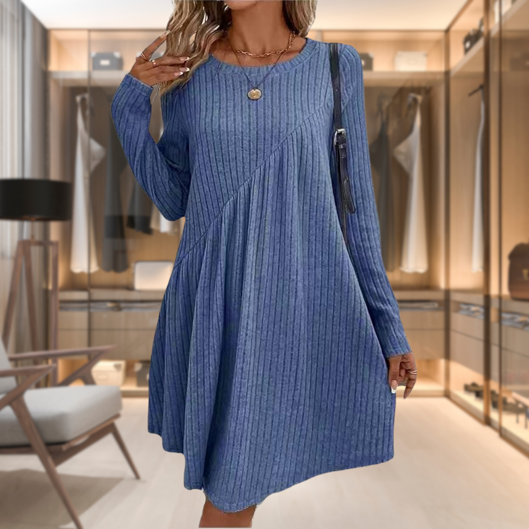 Ribbed Knit Swing Dress | Long Sleeve | Casual & Flowy