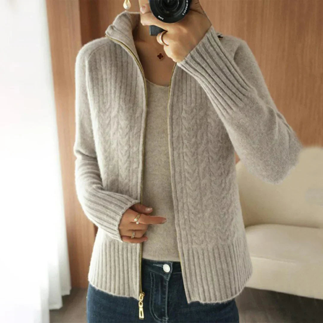 Zip-Up Knit Cardigan | Cozy and Elegant | Classic Cable-Knit