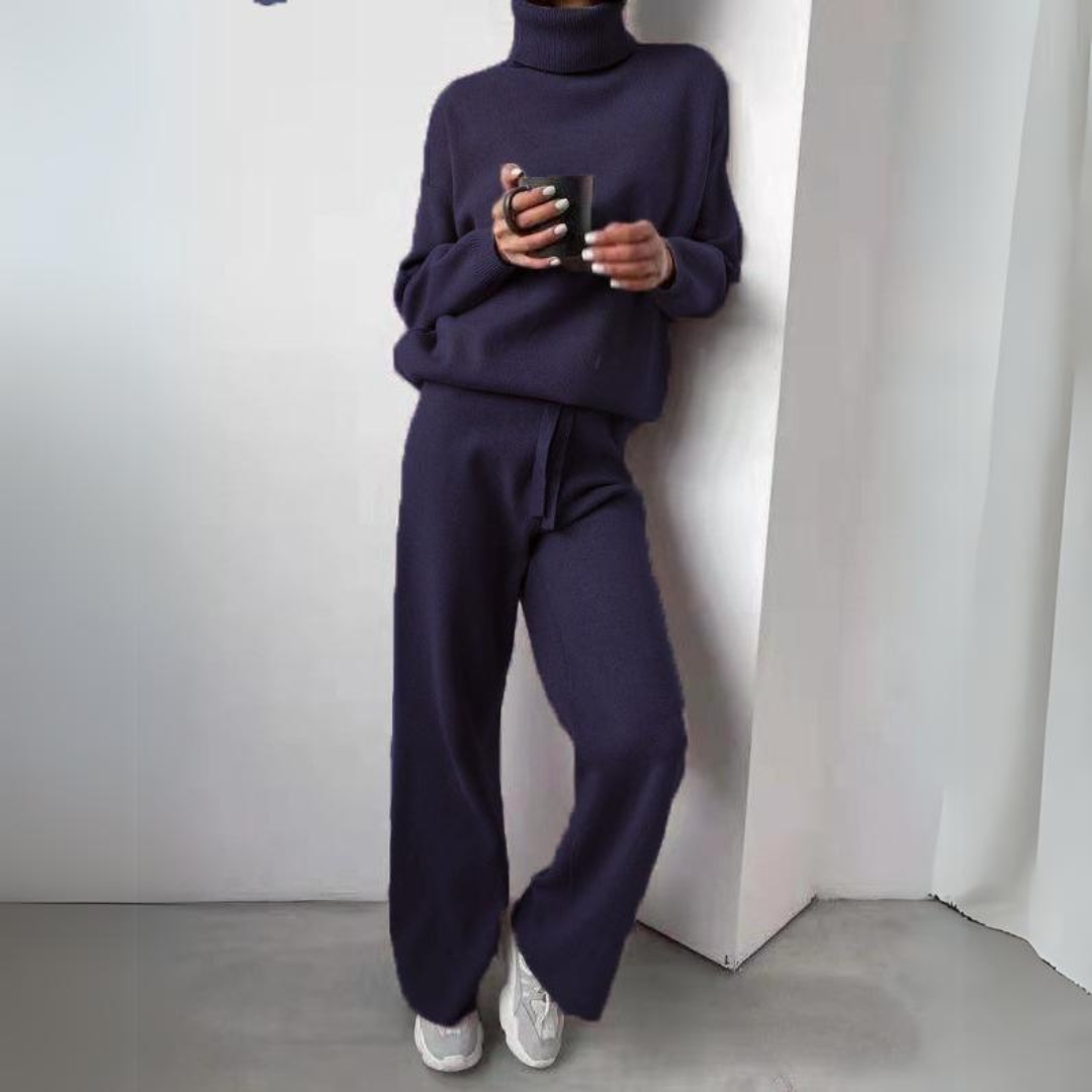 Knitted Lounge Set | Turtleneck and Wide-Leg Pants | Cozy and Chic