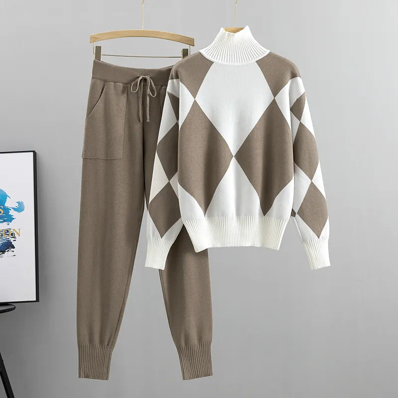 Argyle Knit Set | Turtleneck & Pants | Cozy & Stylish