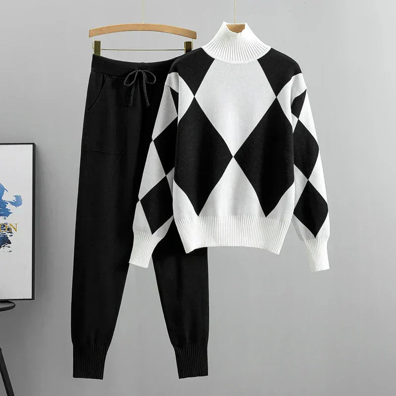 Argyle Knit Set | Turtleneck & Pants | Cozy & Stylish