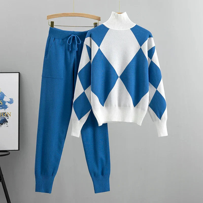 Argyle Knit Set | Turtleneck & Pants | Cozy & Stylish