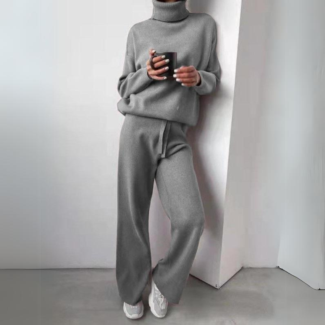 Knitted Lounge Set | Turtleneck and Wide-Leg Pants | Cozy and Chic