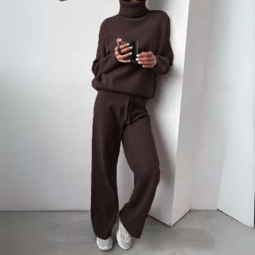 Knitted Lounge Set | Turtleneck and Wide-Leg Pants | Cozy and Chic