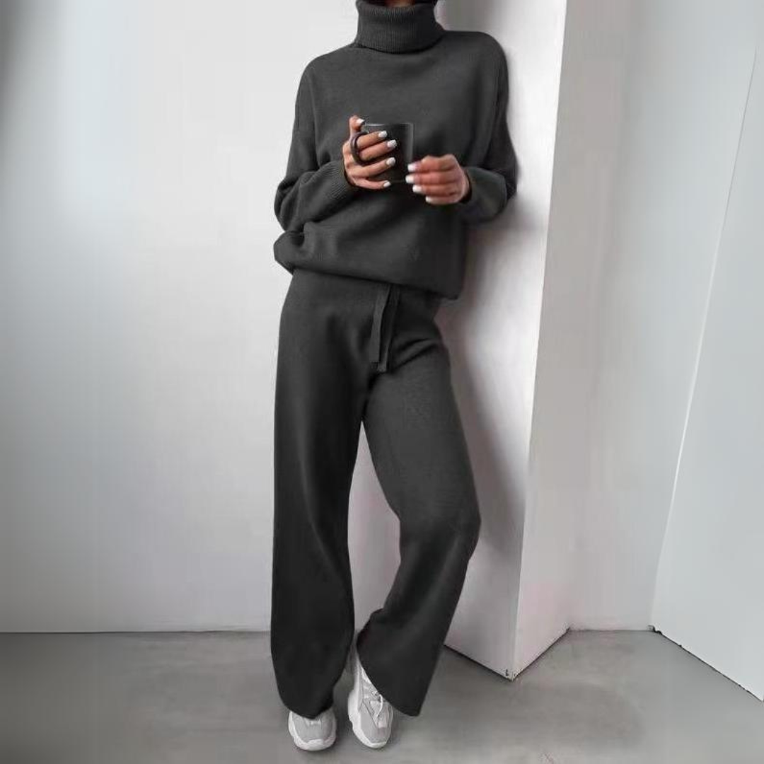 Knitted Lounge Set | Turtleneck and Wide-Leg Pants | Cozy and Chic