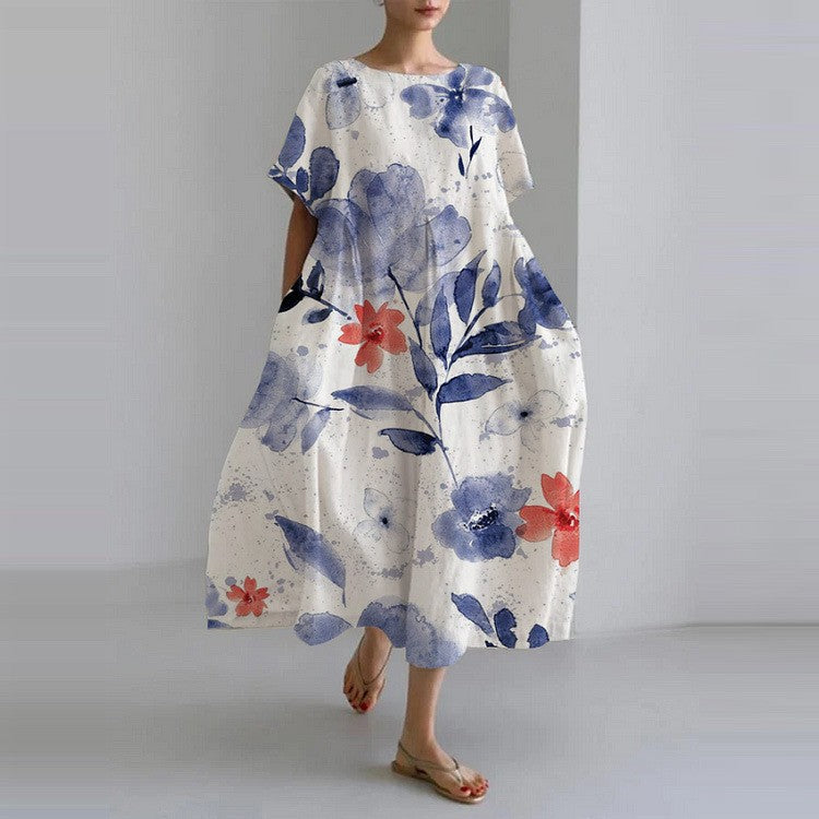 Floral Linen Maxi Dress | Loose Fit | Elegant & Breezy