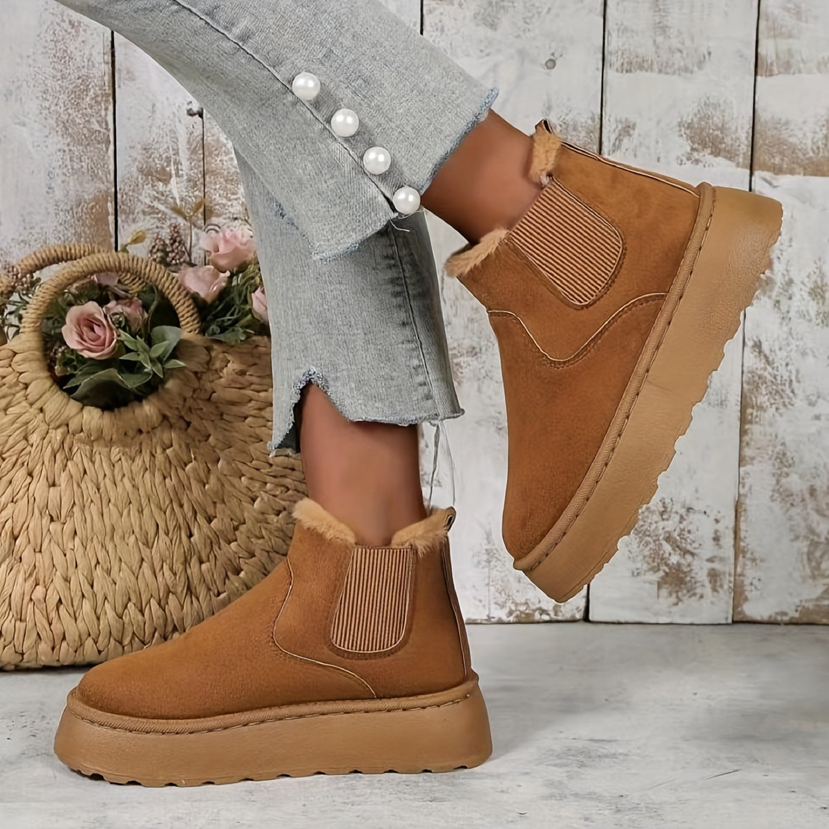 Faux Fur Lined Platform Boots | Cozy & Stylish | Slip-On Chelsea Design