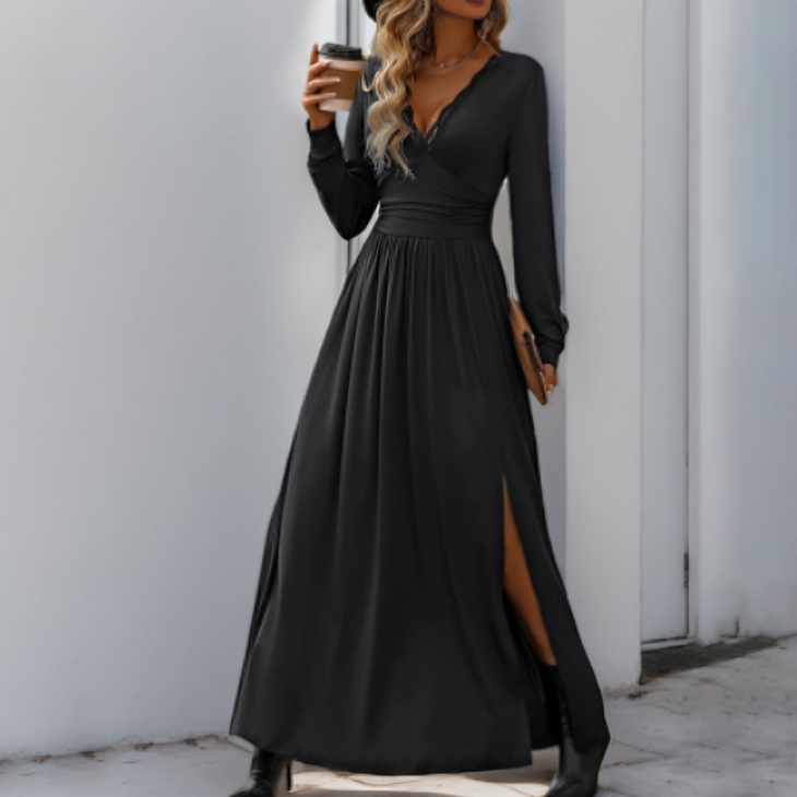 Long-Sleeve Maxi Dress | V-Neck & Flowy Silhouette