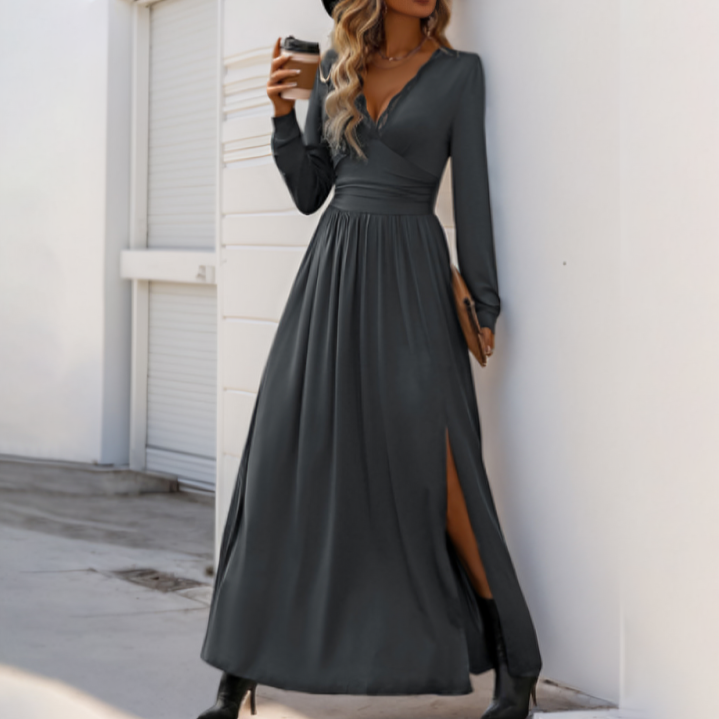 Long-Sleeve Maxi Dress | V-Neck & Flowy Silhouette