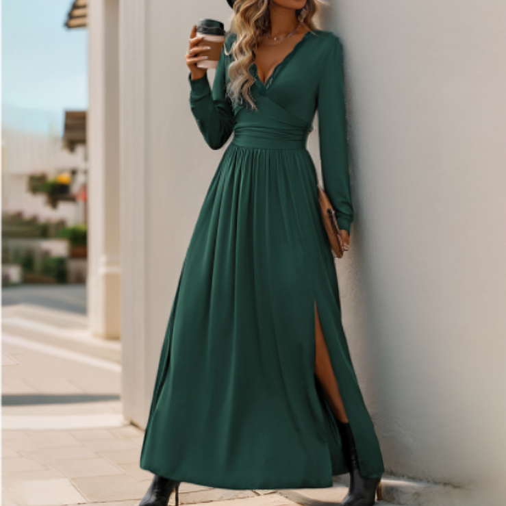 Long-Sleeve Maxi Dress | V-Neck & Flowy Silhouette