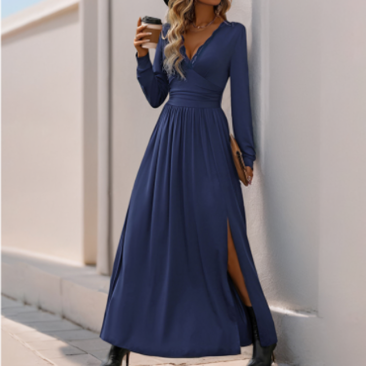 Long-Sleeve Maxi Dress | V-Neck & Flowy Silhouette