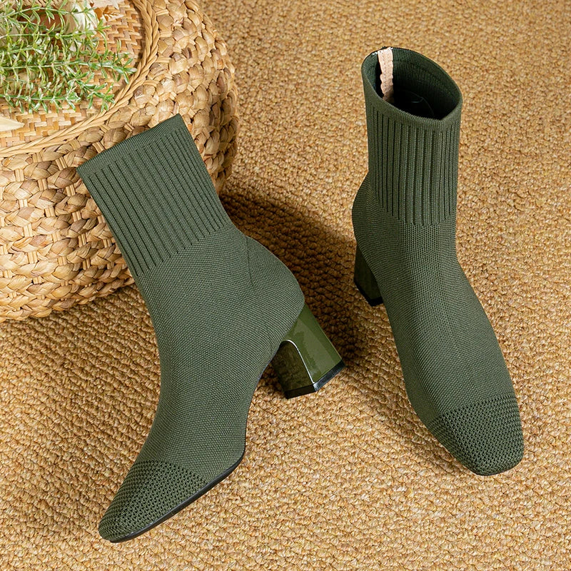 Stretch Knit Sock Boots | Chic & Comfortable | Block Heel