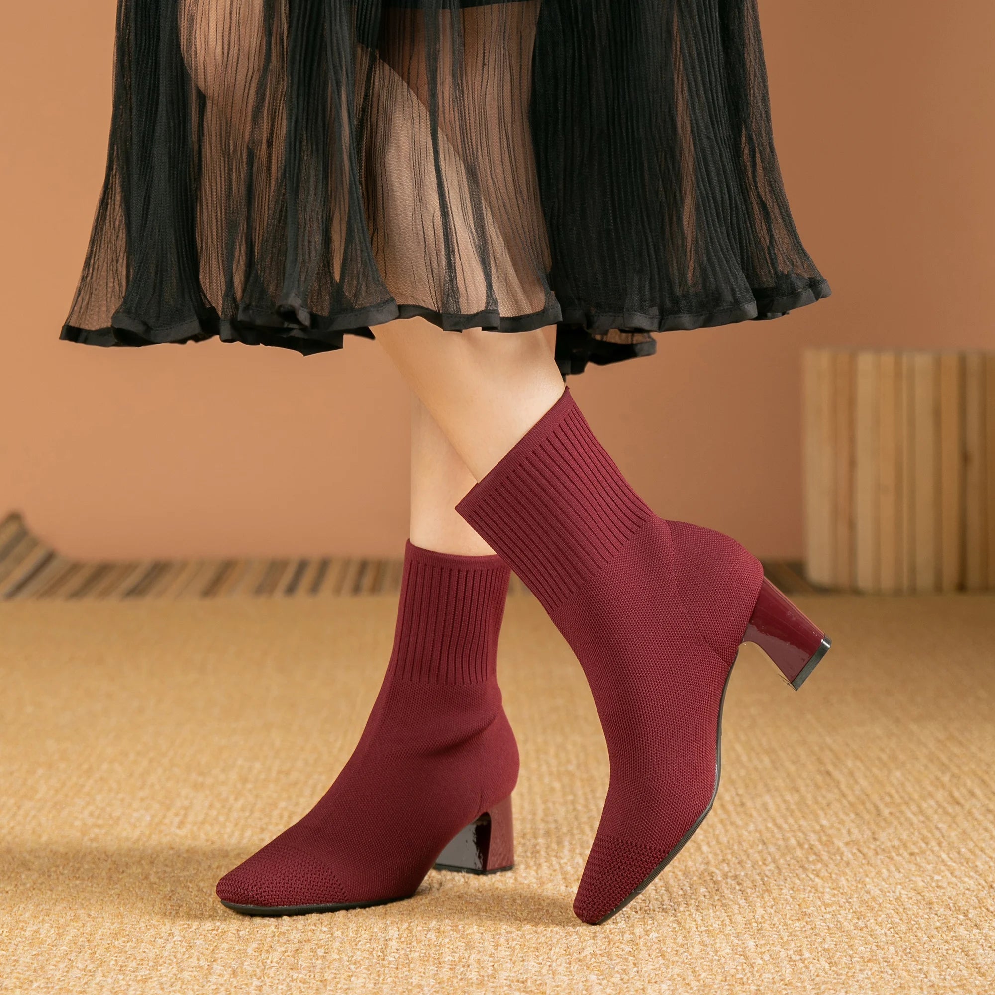 Stretch Knit Sock Boots | Chic & Comfortable | Block Heel