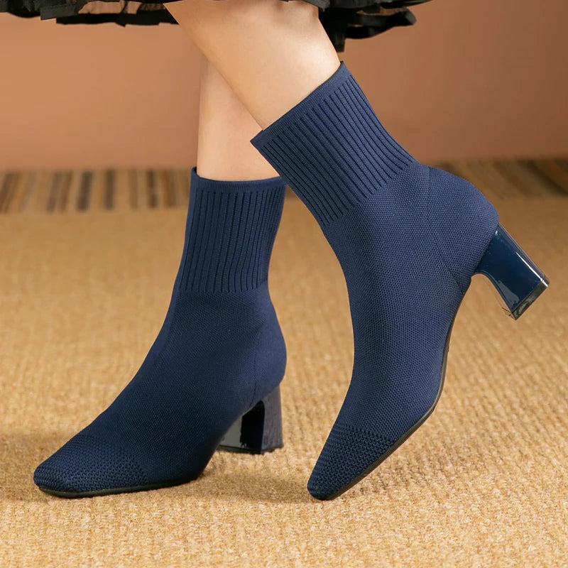 Stretch Knit Sock Boots | Chic & Comfortable | Block Heel