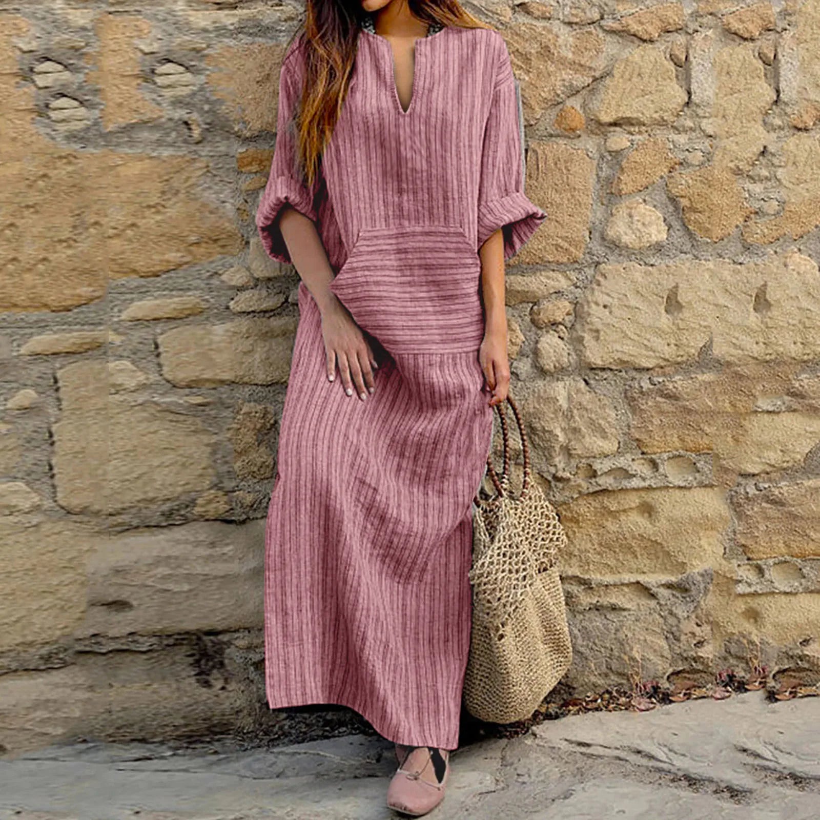 Striped Linen Maxi Dress | Relaxed Fit | Boho & Breathable