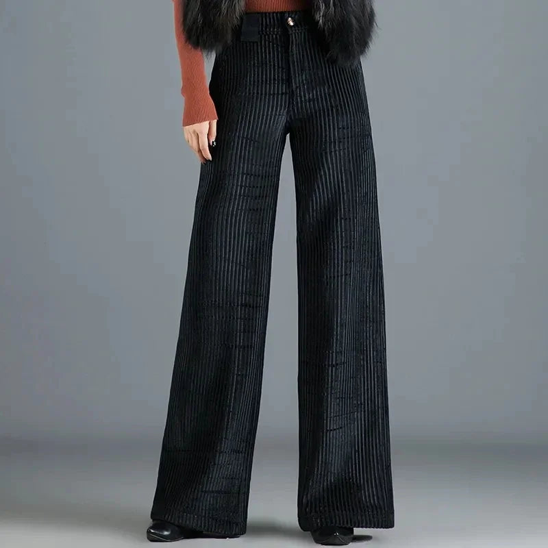 Pleated Corduroy Wide-Leg Pants | High-Waisted | Elegant & Flowy