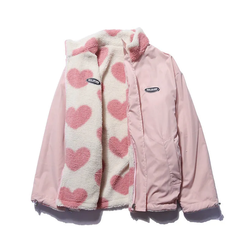 Fleece-Lined Reversible Jacket | Cozy and Cute | Heart Print Design