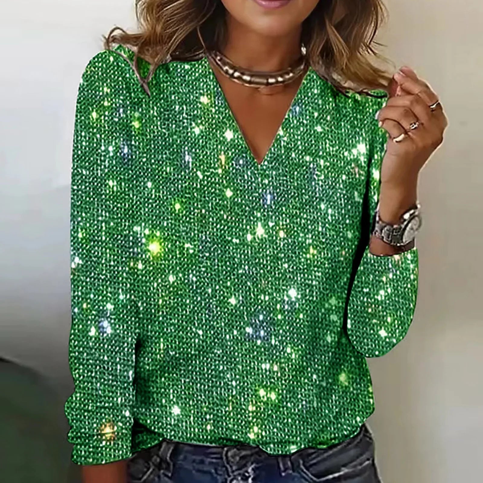 Sparkling V-Neck Top | Shimmer Effect | Chic & Stylish