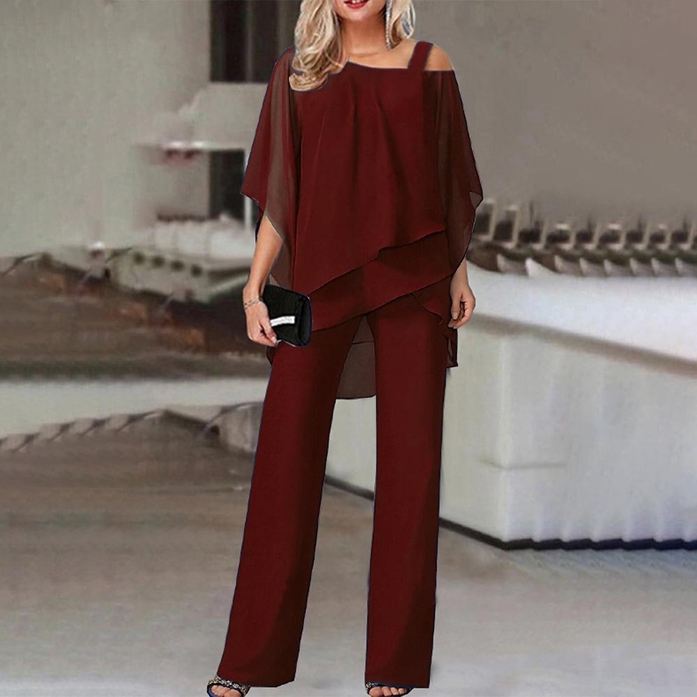 Elegant Two-Piece Pant Set | Cold-Shoulder Top & Wide-Leg Pants | Chic & Flowing