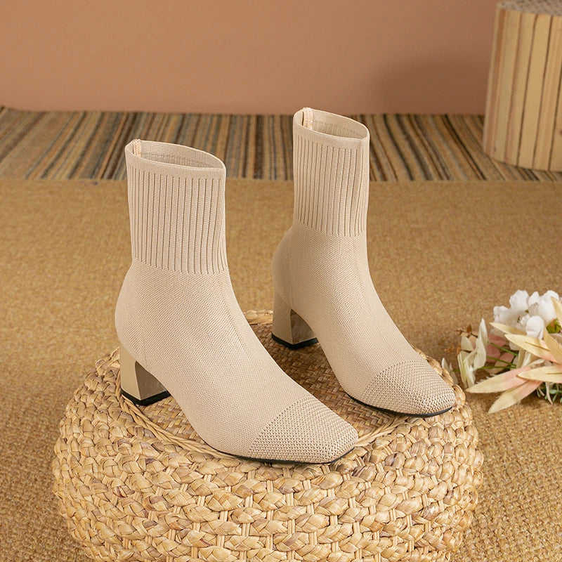 Stretch Knit Sock Boots | Chic & Comfortable | Block Heel