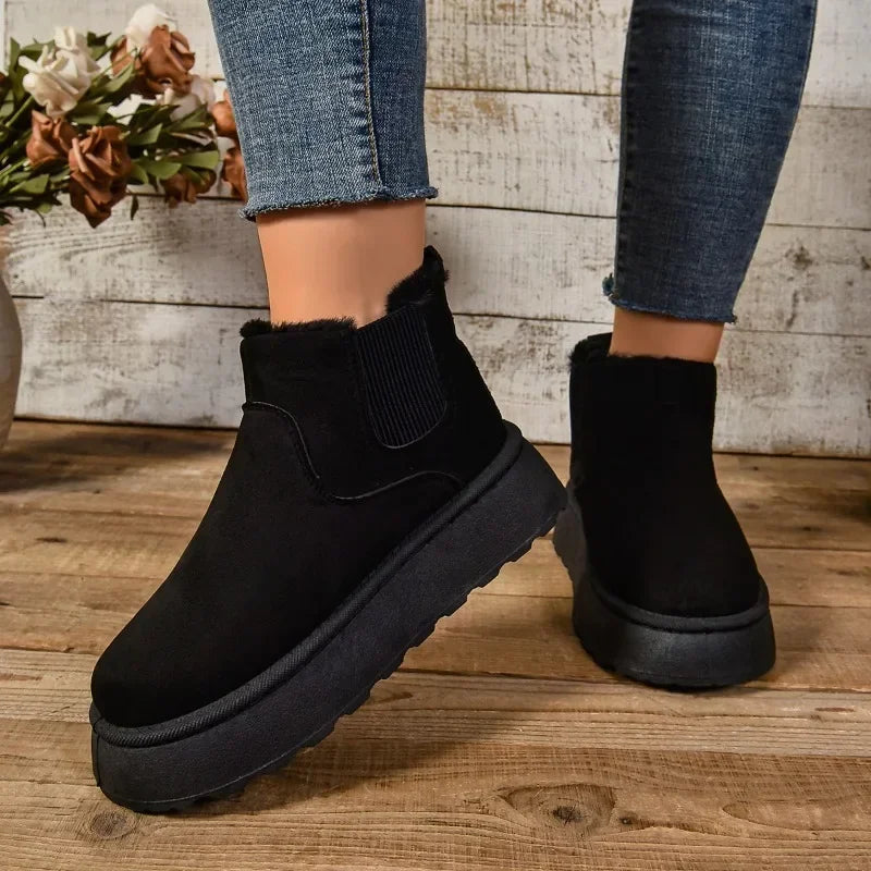 Faux Fur Lined Platform Boots | Cozy & Stylish | Slip-On Chelsea Design