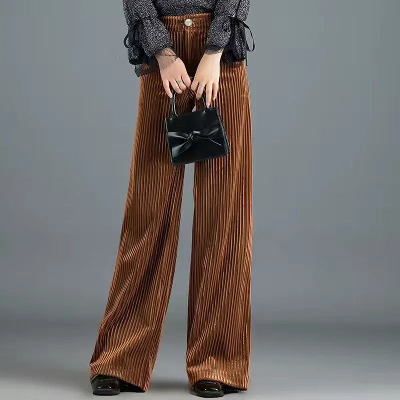 Pleated Corduroy Wide-Leg Pants | High-Waisted | Elegant & Flowy