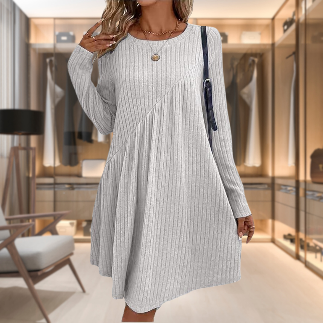 Ribbed Knit Swing Dress | Long Sleeve | Casual & Flowy