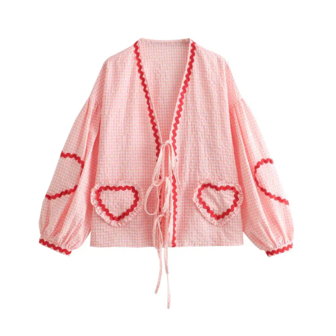 Gingham Tie-Front Blouse | Oversized Sleeves | Playful & Chic