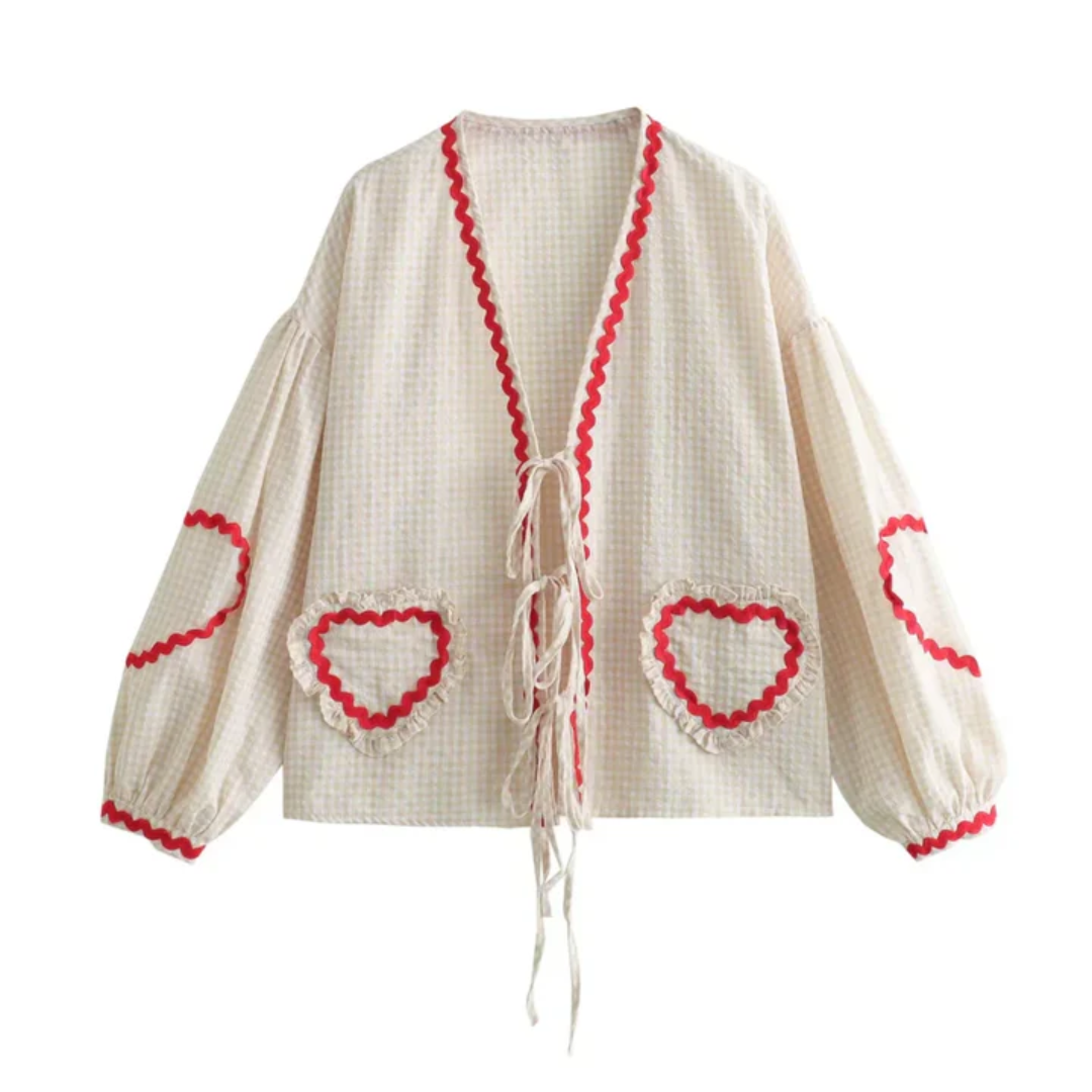 Gingham Tie-Front Blouse | Oversized Sleeves | Playful & Chic