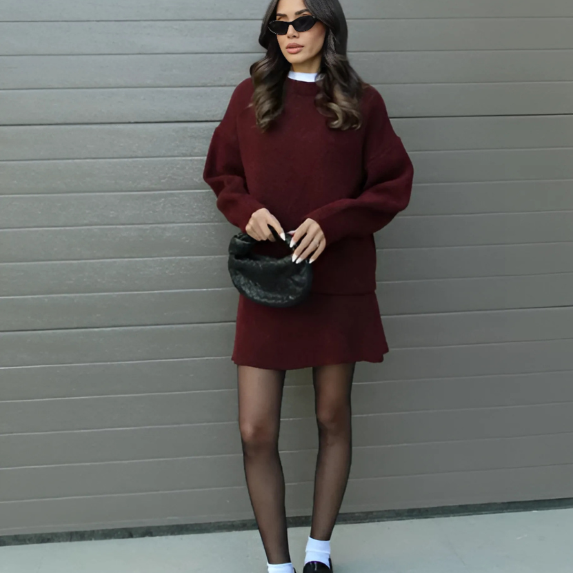 Two-Piece Knit Set | Chic & Cozy | Oversized Sweater & Mini Skirt