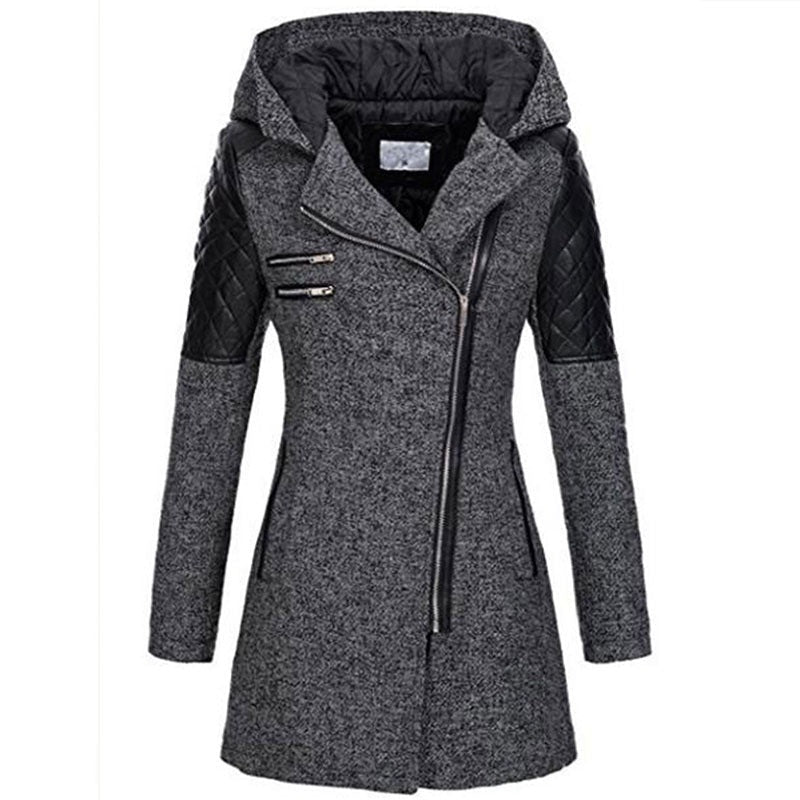 Wool-Blend Coat with Faux Leather Sleeves | Edgy & Warm | Tailored Fit