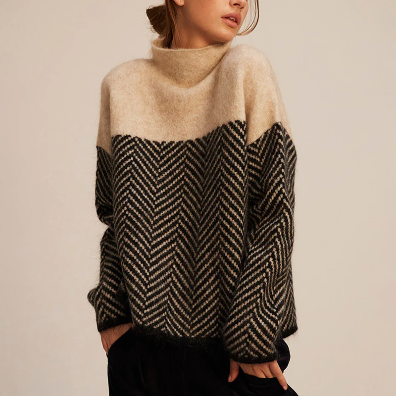 Herringbone Knit Sweater | Cozy and Stylish | Modern Two-Tone Design