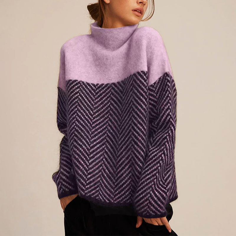 Herringbone Knit Sweater | Cozy and Stylish | Modern Two-Tone Design