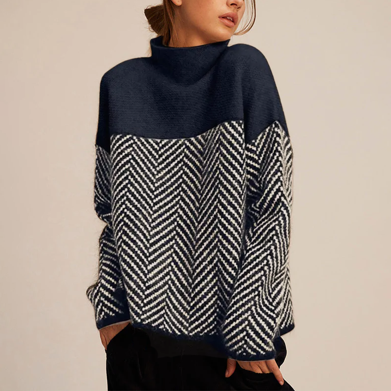 Herringbone Knit Sweater | Cozy and Stylish | Modern Two-Tone Design