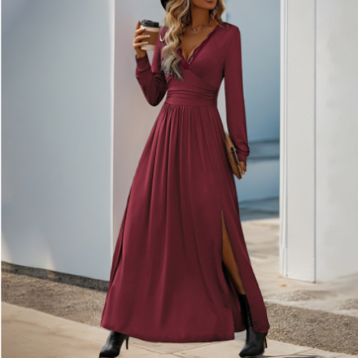 Long-Sleeve Maxi Dress | V-Neck & Flowy Silhouette