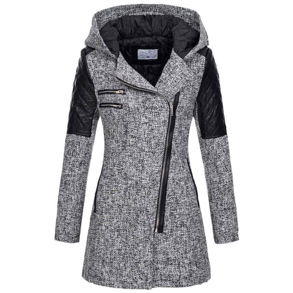 Wool-Blend Coat with Faux Leather Sleeves | Edgy & Warm | Tailored Fit