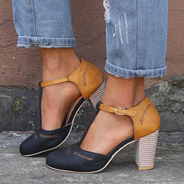 Vintage-Style T-Strap Heels | Two-Tone | Classic and Comfortable