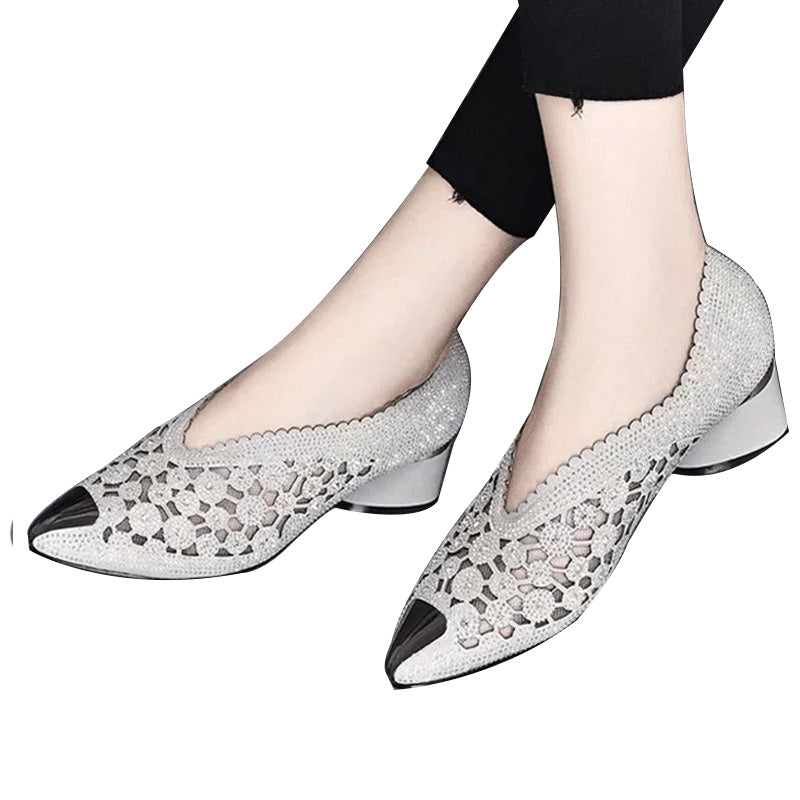 Lace Mesh Low-Heel Pumps | Elegant & Breathable | Chic Comfort