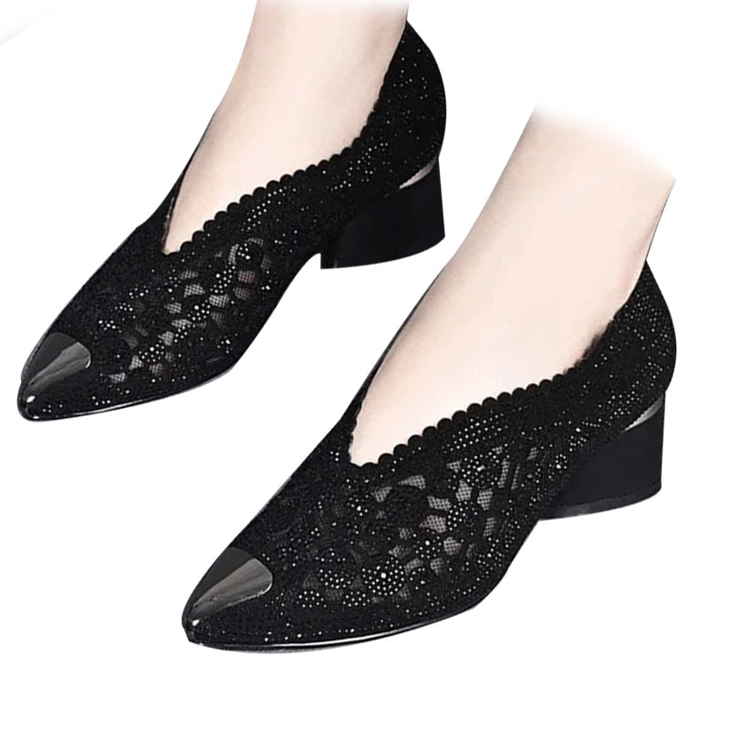 Lace Mesh Low-Heel Pumps | Elegant & Breathable | Chic Comfort