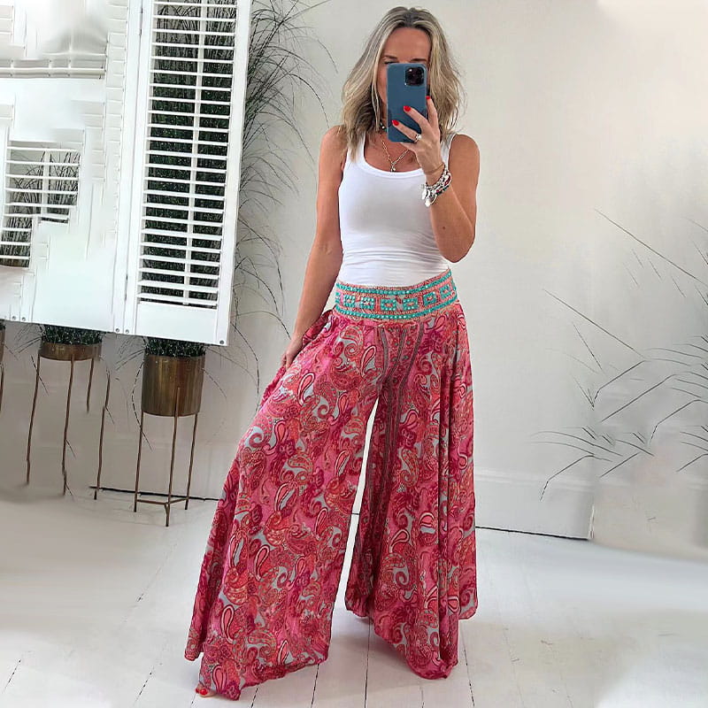 Boho Paisley Wide-Leg Pants | Flowy & Comfortable | Vacation Ready